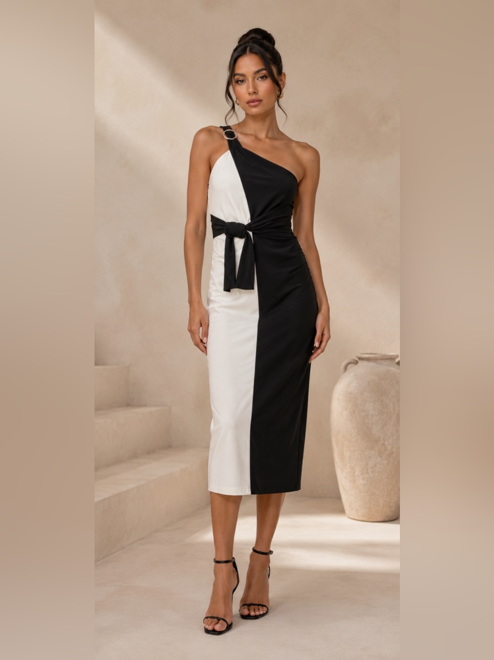 ZARA KNOTTED COMBINATION MIDI DRESS